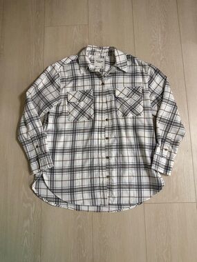 Abercrombie & Fitch Cream and Brown Plaid Oversized Flannel Shirt